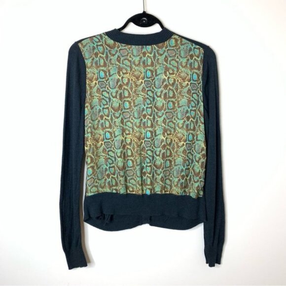 RACHEL Rachel Roy Snakeskin Print Button Cardigan Sweater Green Navy Size Small - Picture 3 of 15
